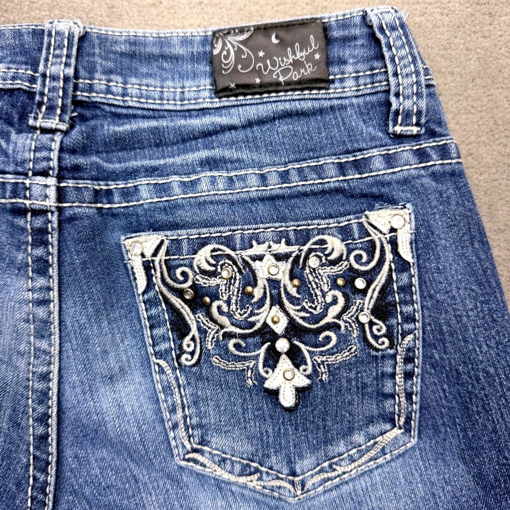 Wishful Park Womens Size 3 Bootcut Jeans Medium Wash Embroidered Rhinestone Y2K